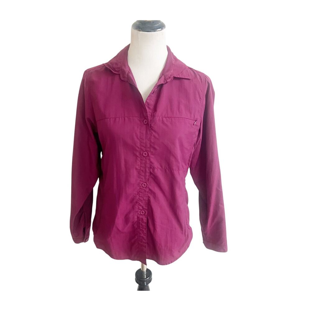 REI Hiking Shirt Womens M Magenta Mesh Lined Long Sleeve Button Down Gorpcore